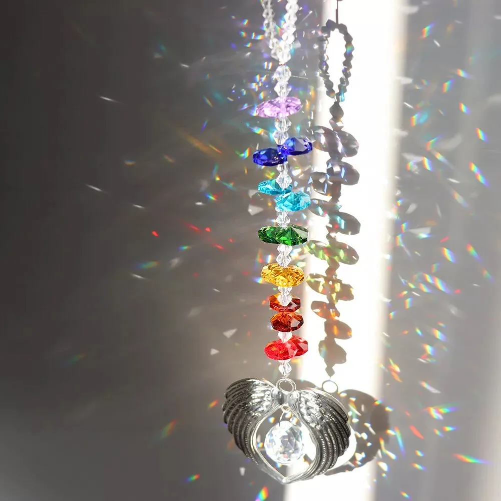 Angel Wing Pendant with Crystal Ball Rainbow Sun Catcher Window Home Decor