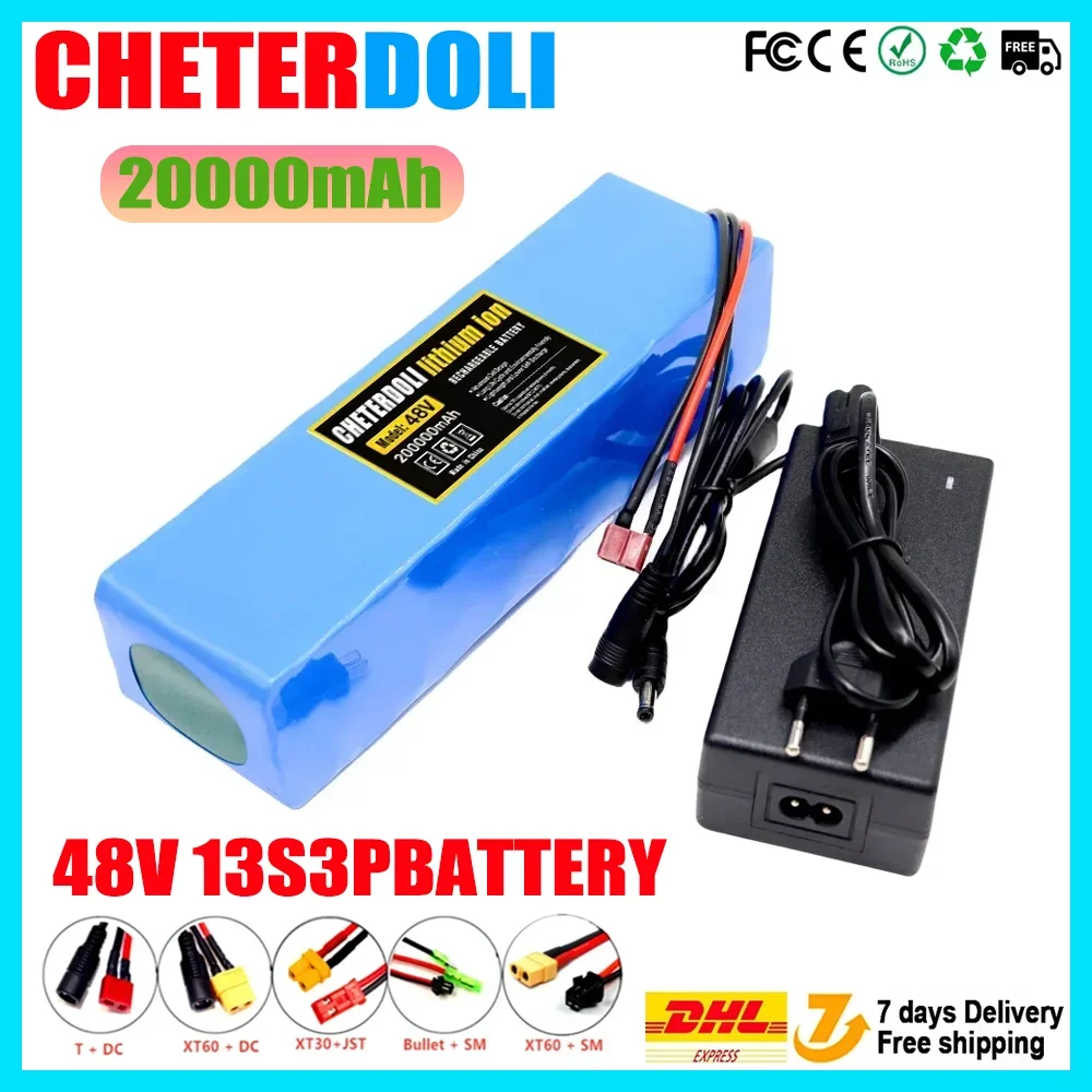 

13S3P 20Ah Lithium-ion Battery Pack 48V 20000mAh with 250W 350W 500W 750W 1000W BMS for 54.6V E-bike Electric Bicycle Scooter