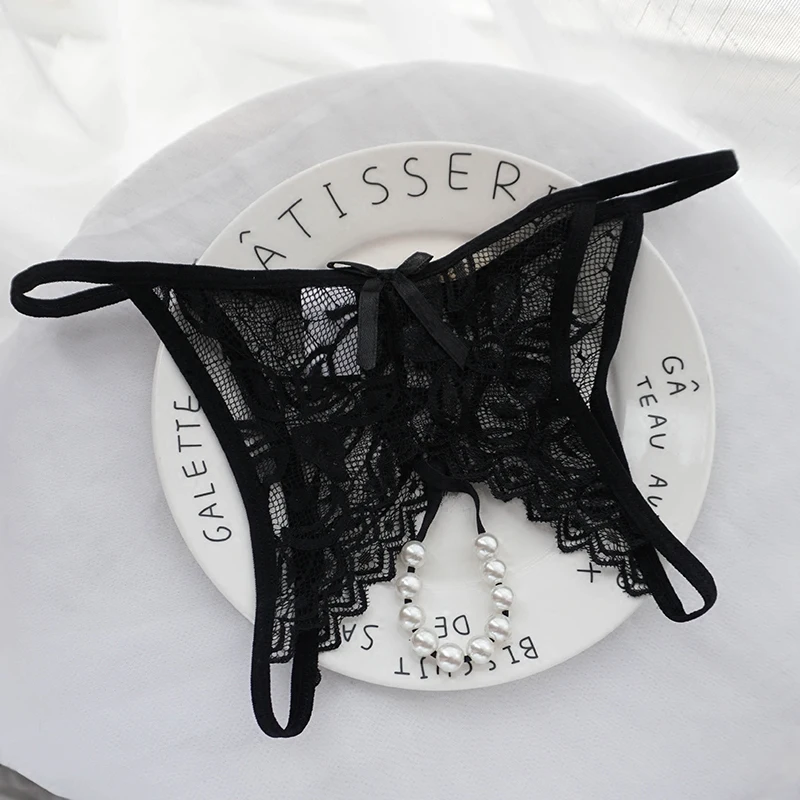 Exotic Panties Lace Floral Crotchless G-string Sexy Lingerie Open Crotch Underwear Thongs Women Plus Size Erotic Pearls Panties image 4