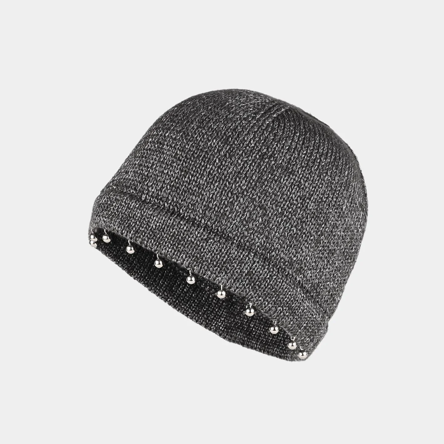 Korean Heavy Duty Metal Beads Knit Hat Women Oversized Designer Winter Beanie Premium Crochet Cap for Large Head