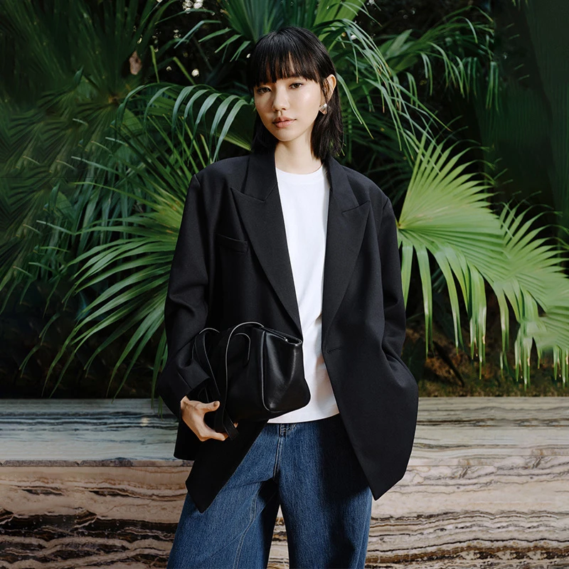 

Ele Wild Design Women's Suit Coat Spring Commute Loose Silhouette True Slit Polyester Fiber Anti-Wrinkle Long Sve