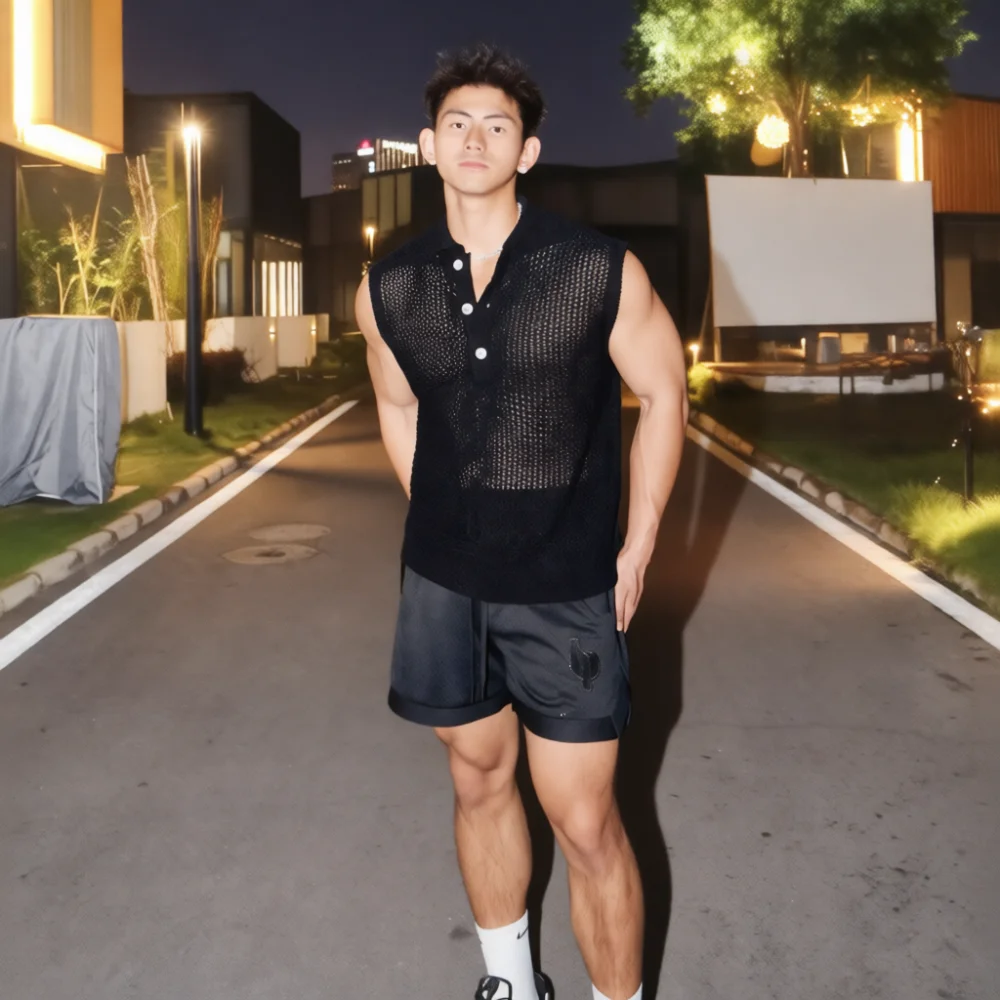 Summer Breathable Tank Top Mens Hollow Out Knit Sleeveless Shirt Sportswear Casual Gym Fitness Training Base Apparel