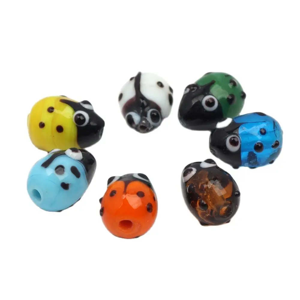 9*12mm Cute Animal Ladybug Beads Mixed Color Beetle Shaped Bulk Glass Beads for Bracelet/Necklace/Earrings DIY Jewelry Making