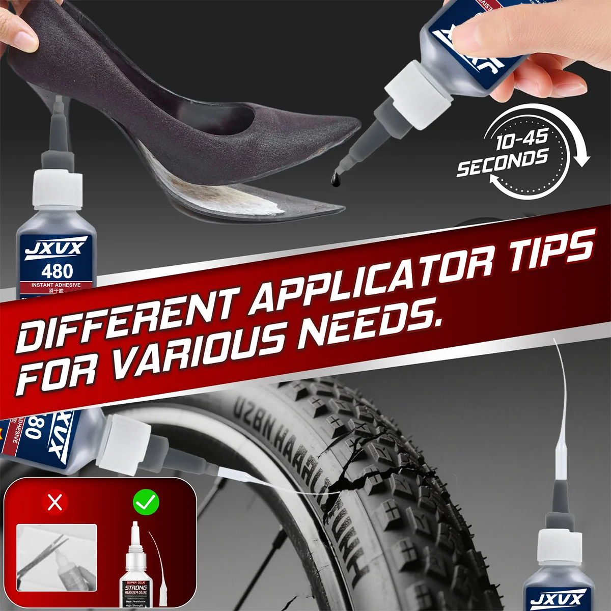 JXVX 480 غراء لاصق أسود، لاصق سائل فوري أسود فائق القوة، لاصق سائل أسود عالي القوة للمعادن والبلاستيك والمطاط وإصلاح الإطارات، لاصق خاص باللون الأسود #2