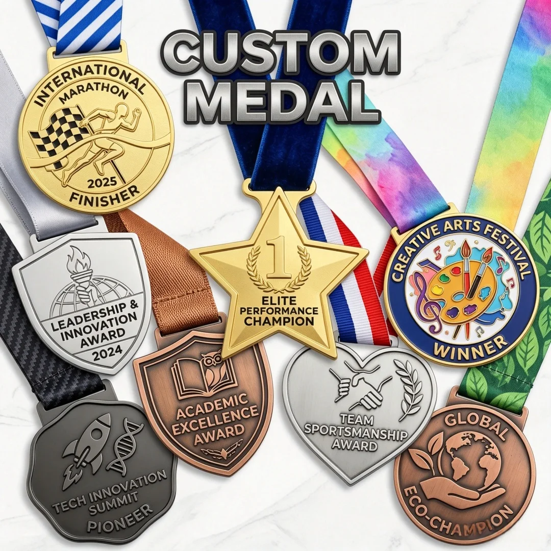 Custom Sports Medal Personalized Logo Metal Award Medal with Ribbon for Running Marathon Competition Souvenir