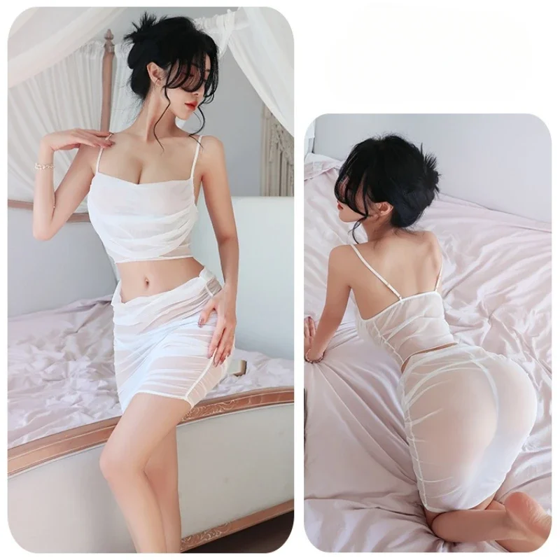 ผู้หญิง Exotic ชุดกระโปรง Ultra บางดูผ่าน Temptation Tanp Tops + กระโปรงสะโพกชุดนอนสื่อลามก Clubwear ชุดชั้นใน