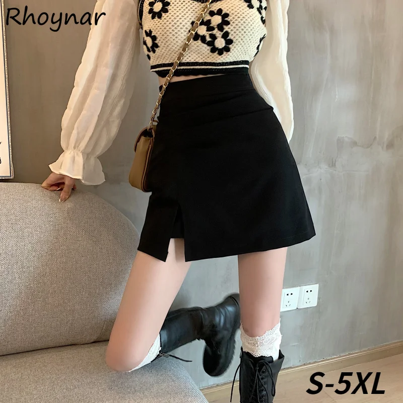 Skirts Women Trendy Solid Simple Folds Lovely Preppy Style Korean Version Dating Hipster Temperament Design Basic Teens New Ins