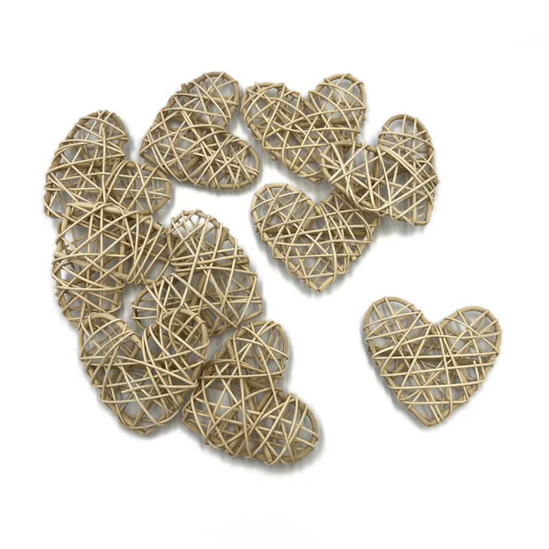 10pcs 7cm Heart Shaped Rattan Ball Vase Filler Natural Rattan for Valentine's Day Decoration Wedding Home Decoration