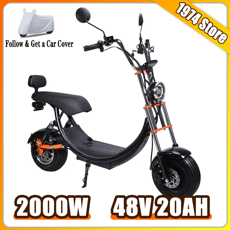 

Маленький электрический самокат для дома и отдыха для взрослых, внедорожный 2000W48V20AH, 2-местный горный противоскользящий самокат с шинами для поездок на работу и мобильности