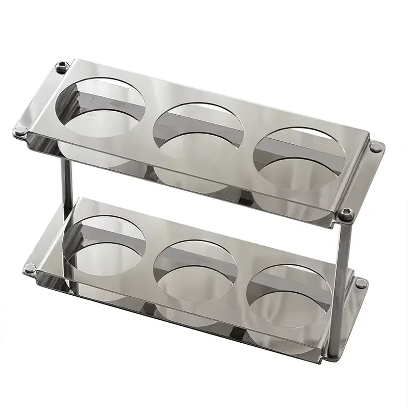 Double Layer Stainless Steel Coffee Cup Rack Desktop Organizer for Kitchen Towel Tableware Storage Shelf Multifunctional