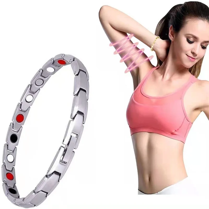 Wu\'s 2022 New Ladies Titanium Steel Weight Loss Magnet Bracelet Magnetic Bracelet Magnetic Health Care Negative Ion Bracelet