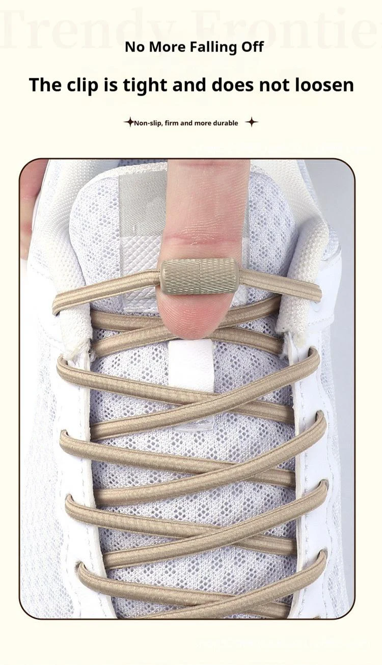 Runde, elastische Schnürsenkel ohne Binden, mit Metallschnalle, für Sneaker, flache Schnürsenkel, schnelles Schnürsystem, Schuhzubehör, 1 Paar/2 Paar. – Detail 6