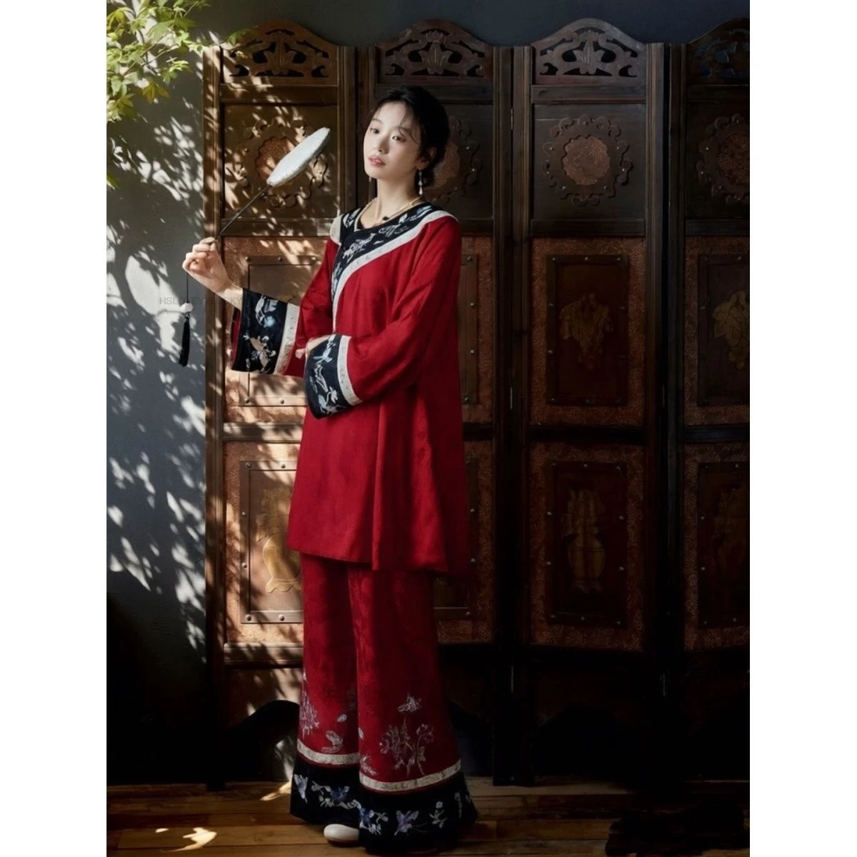 

New Chinese Style Ethnic Print women's Sleepwear New Long Sleeve Plus Size Red Set Suitable For Outdoor Wear Hanfu Set