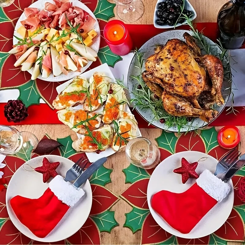 4 قطعة عيد الميلاد المطرزة الجدول العلم مفرش المائدة مكتب عداء غطاء أطباق مستديرة لوحة القماش تحديد الموقع عيد الميلاد طاولة طعام ديكور #6