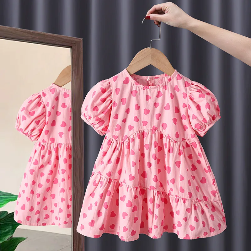 

Fashionable Girls' Dress2024Summer New Style Western Style Lovely Sweet Cotton Breathable Children's Princess Dress Trendy