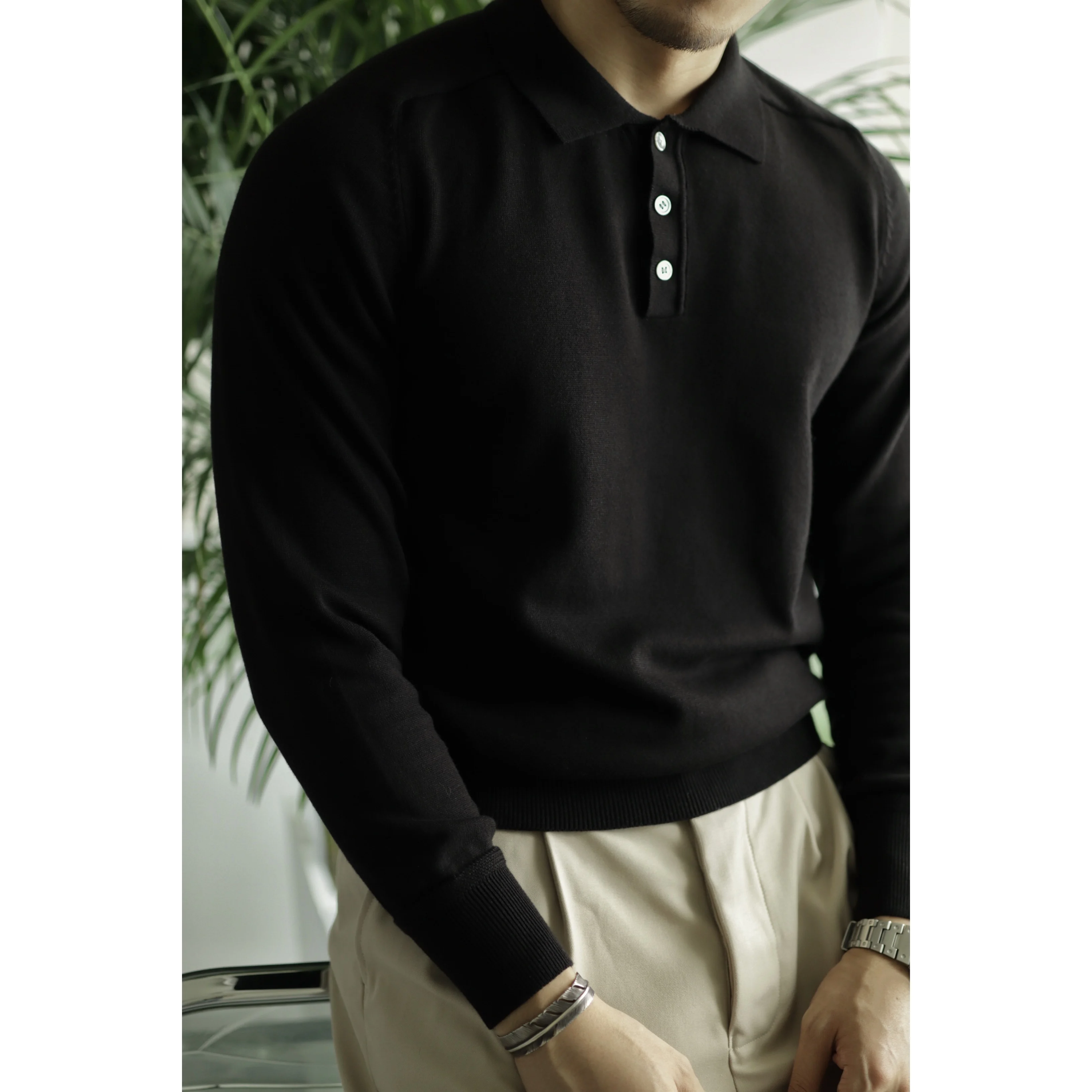 Polo Shirt for Male Long Sleeves Pure Cotton Classic Elegant Shirt Spring Autumn Vintage Menswear