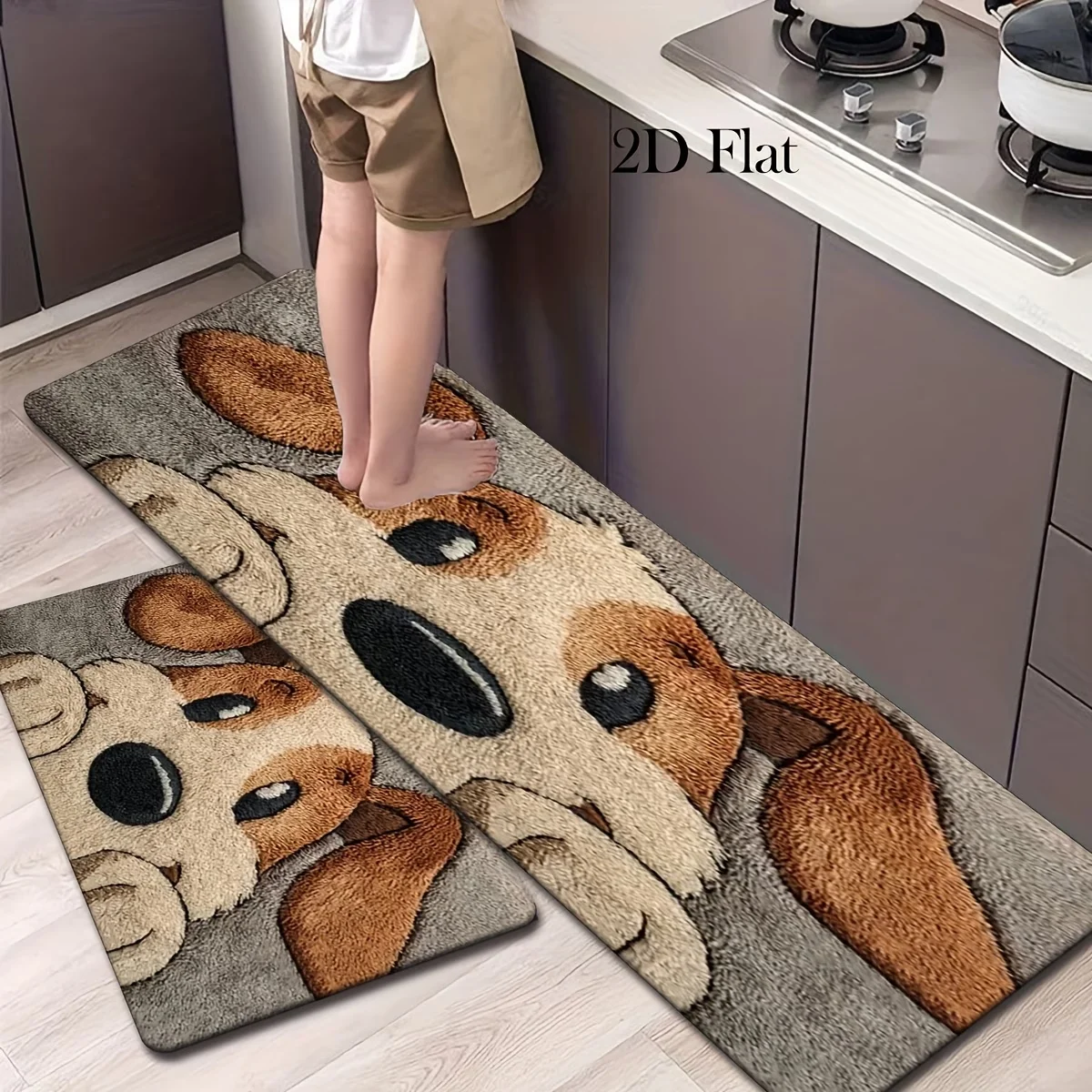 Flannel Kitchen Rug 2D Cute Hairy Puppy Pattern, Kitchen Decor, House Hold Item Non-slip for Entrance Door, Living Room