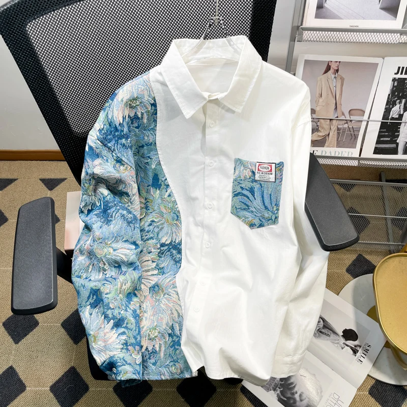 

Chinese Style Floral Long Sleeve Shirt Men High Quality Fashion Trendy Large Size Comfortable Versatile Loose Casual shirts men