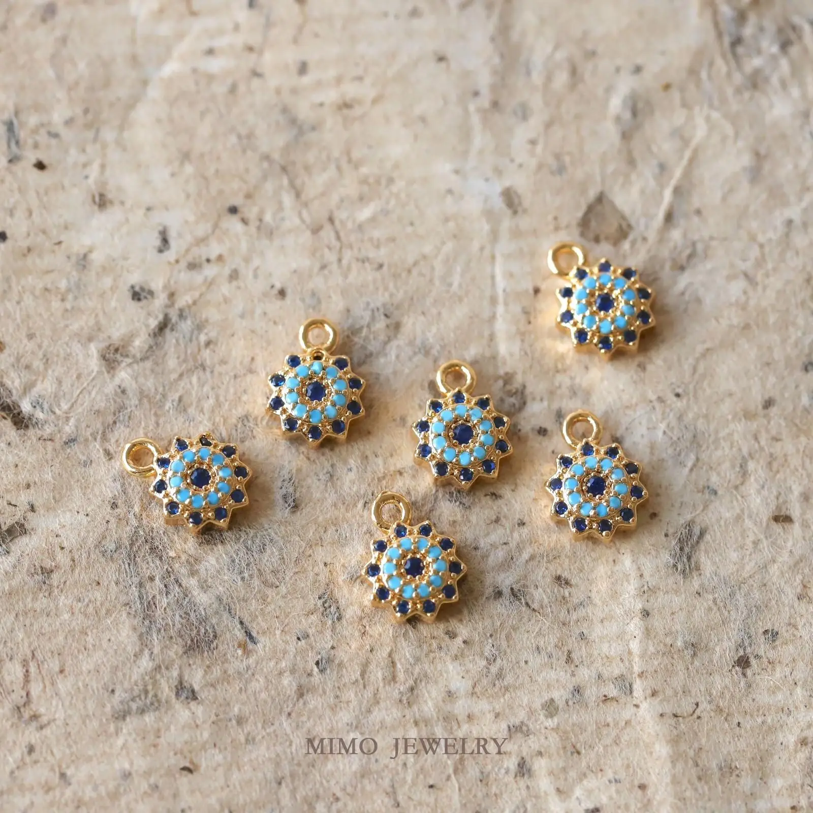 Turkish Exotic Blue Diamond Sun Charms Pendant Supplies DIY Hand Brass Gold Plated Accessories view 3