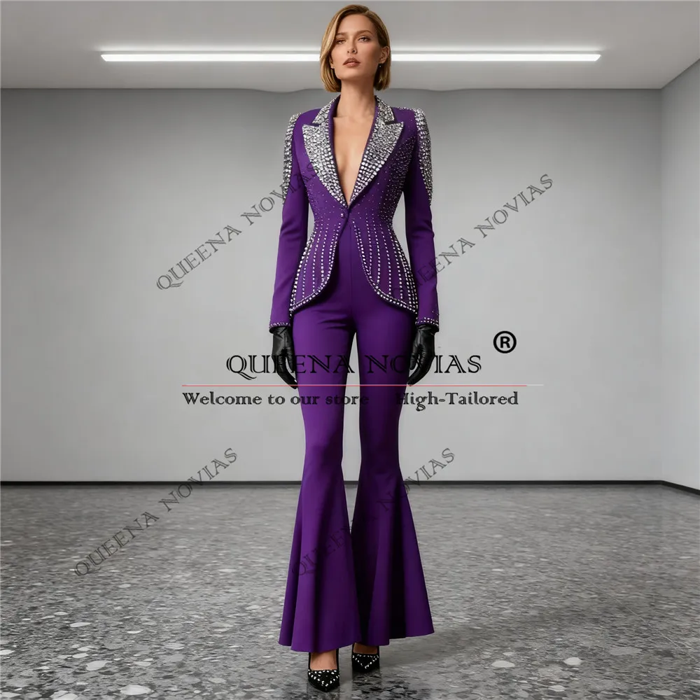 الفاخرة مطرز الأحجار الدعاوى النساء 2 قطعة سترة السراويل مخصص سيدة الأعمال حزب الحلل العروس الأم ملابس الزفاف البدلات الرسمية #3