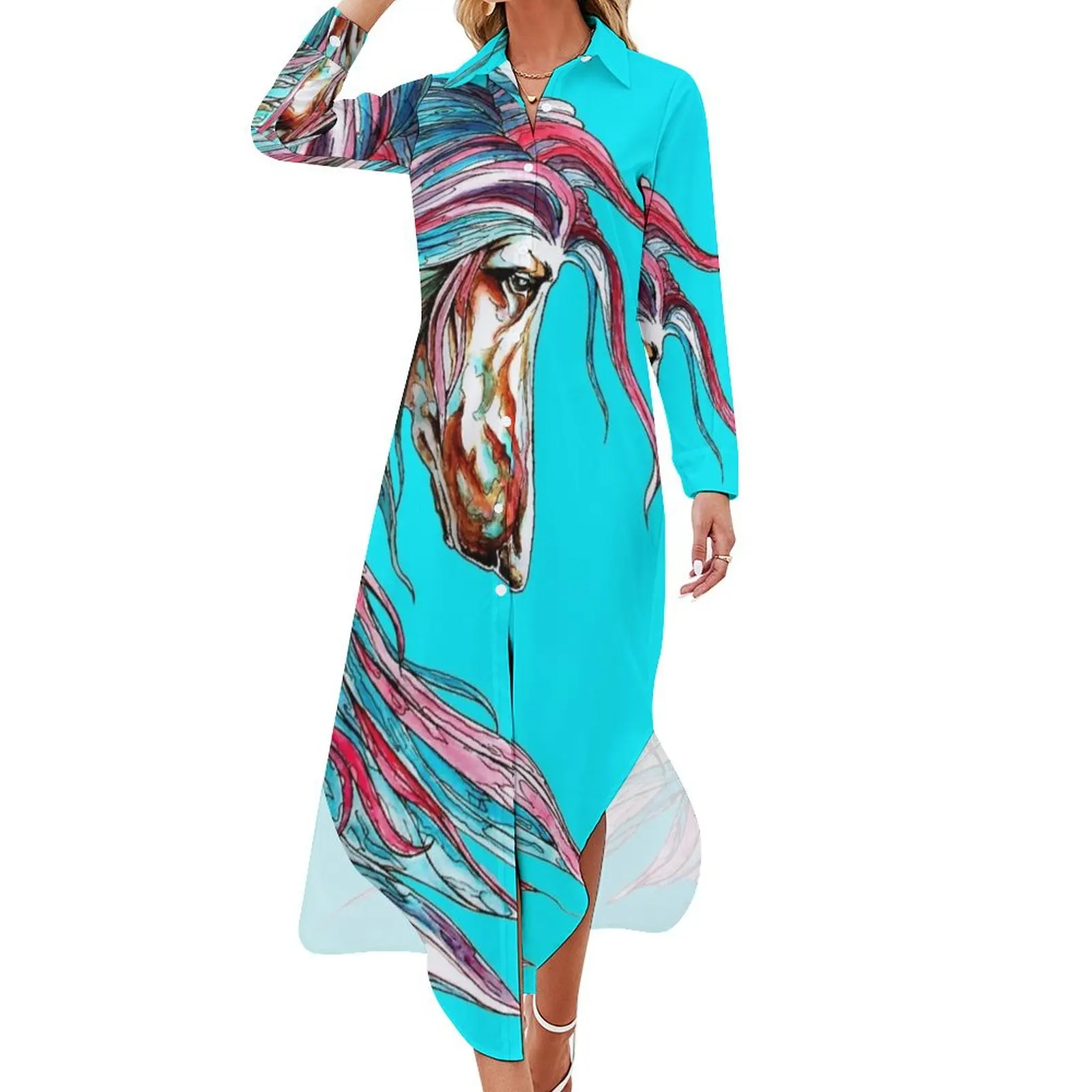 

Afghan Hound.Coat of many colours. Long Sleeved Shirt Dress festival outfit women dresses for woman