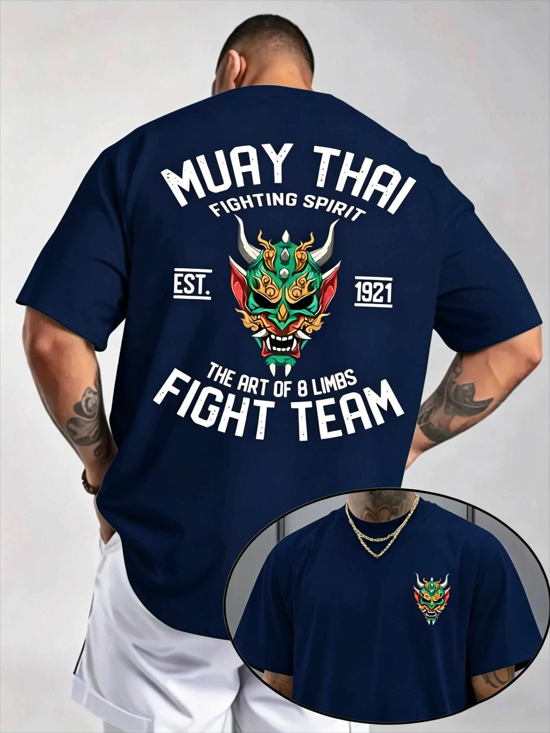 Herren Trendy Casual Rundhals-T-Shirt, bequem, Sport-T-Shirt, Muay Thai, Alphabet-Muster, bedruckt, Alltagskleidung, kurze Ärmel, Sommer – Detail 5