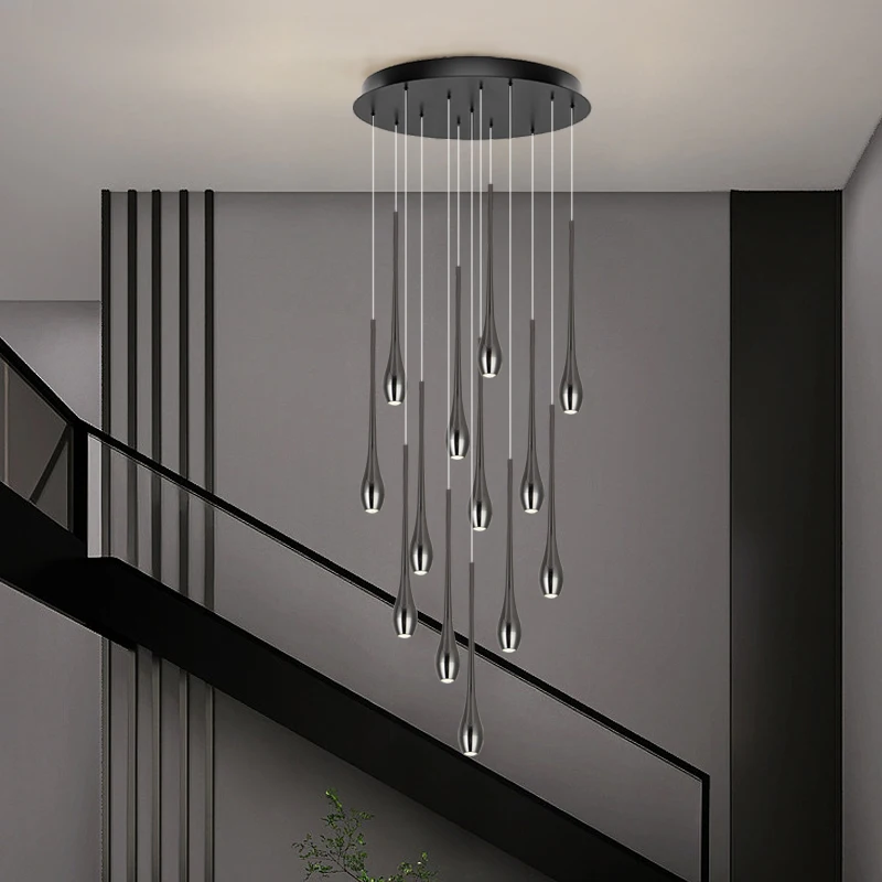 LED staircase Chandelier Modern Lighting Living Room PendantLamp Minimalist Designer Villa Penthouse Dining Hall Long Chandelier