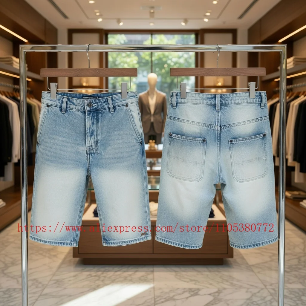 

Новинка 2026 года: Мужские светло-голубые джинсовые шорты с эффектом потертости, винтажные, повседневные, зауженного кроя, для ежедневной носки