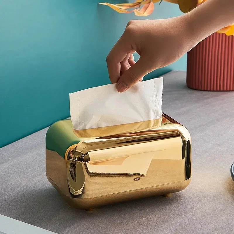 * Luxury Golden Tissue Boxes Storage Napkin Holder Paper Case Organizer Ornament Craft Desktop Tissue Holder Kitchen Tissue Box