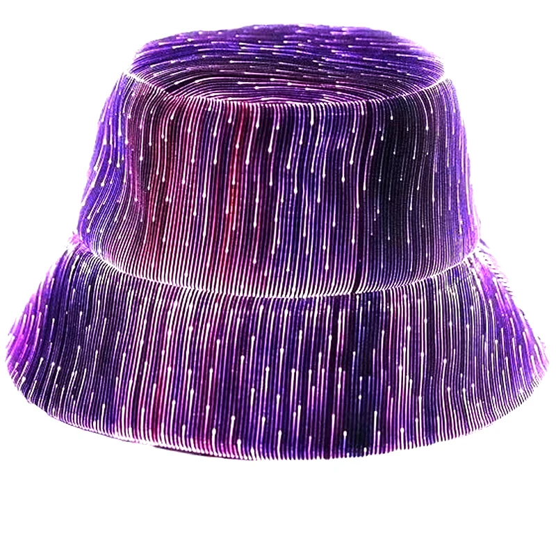 LED Fiber Optic Neon Fishermen Hat Luminous Changing Color Bucket Hat Nightclub Concert Bar Props Hiphop Dance Stage Show Decor