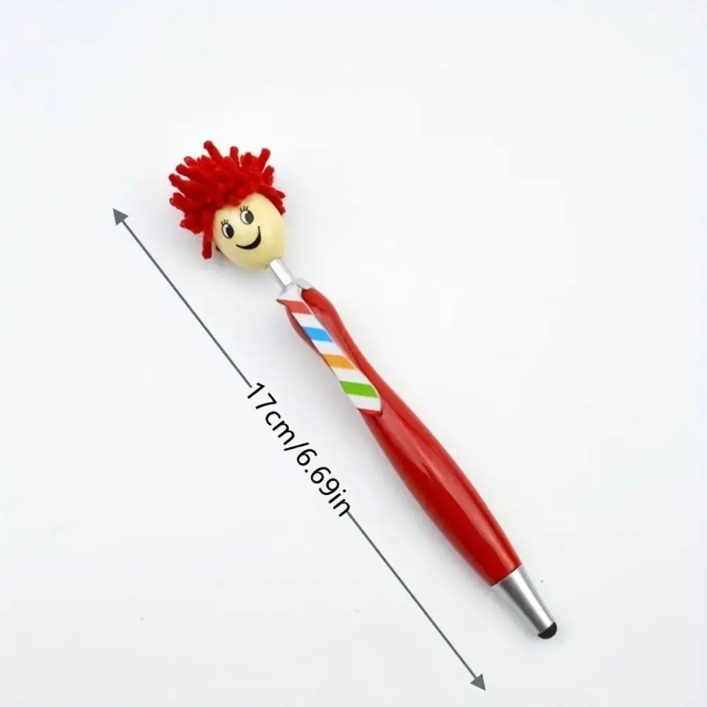 Plush Hair Mop Head Painting Ballpoint Pens Smiling Face Facial Expression Doll Shaped Ballpoint Pens Creative Colorful