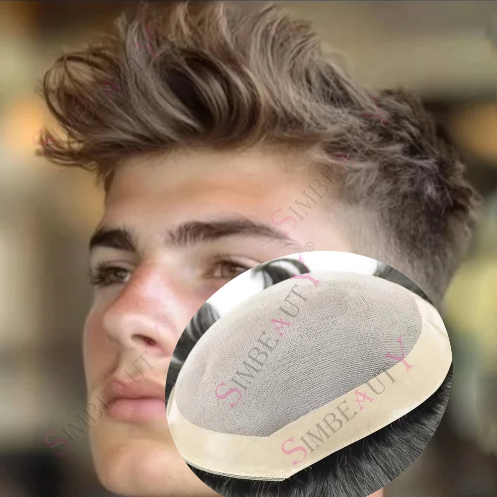 

Brown Blonde #4 Male Hair Capillary Prosthesis Durable Fine Mono Man's Wig Toupee Men Human Hair Men's hair Replacement Systems