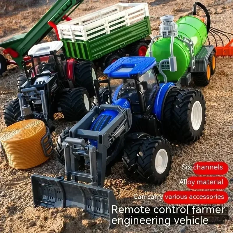 6601 carro rc 1:24 liga de controle remoto trator brinquedo faróis simulação elétrica fazenda caminhão brinquedo conjunto criança brinquedo surpresa ao ar livre