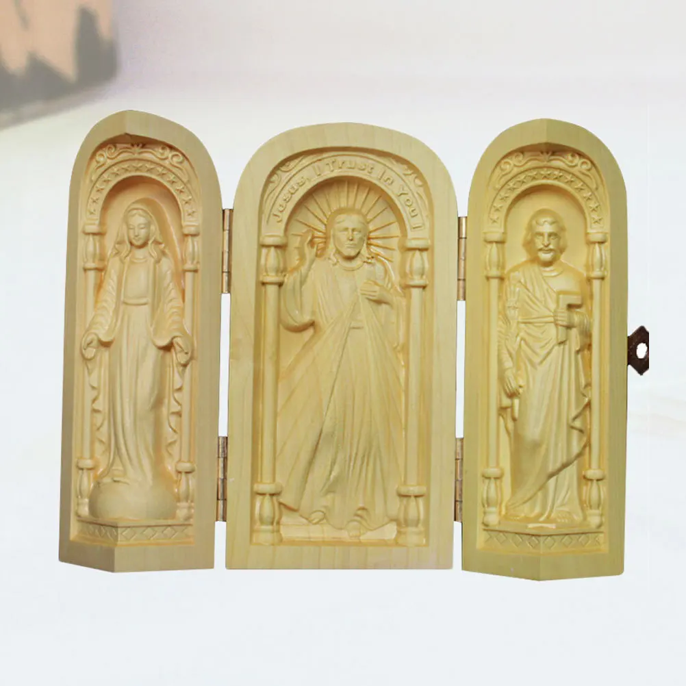 

1Pcs Exquisite Jesus Adornment Natural Wood Desk Decor Aesthetic Photo Prop Religious Craft for Home Office