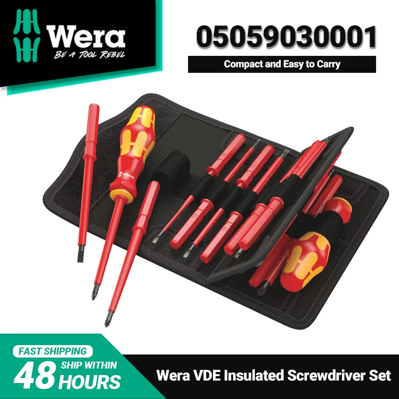 WERA 05059030001 17 Pieces Kraftform Kompakt VDE Insulated Screwdriver Set ‎565 Grams PH/SL/PZ/TORX