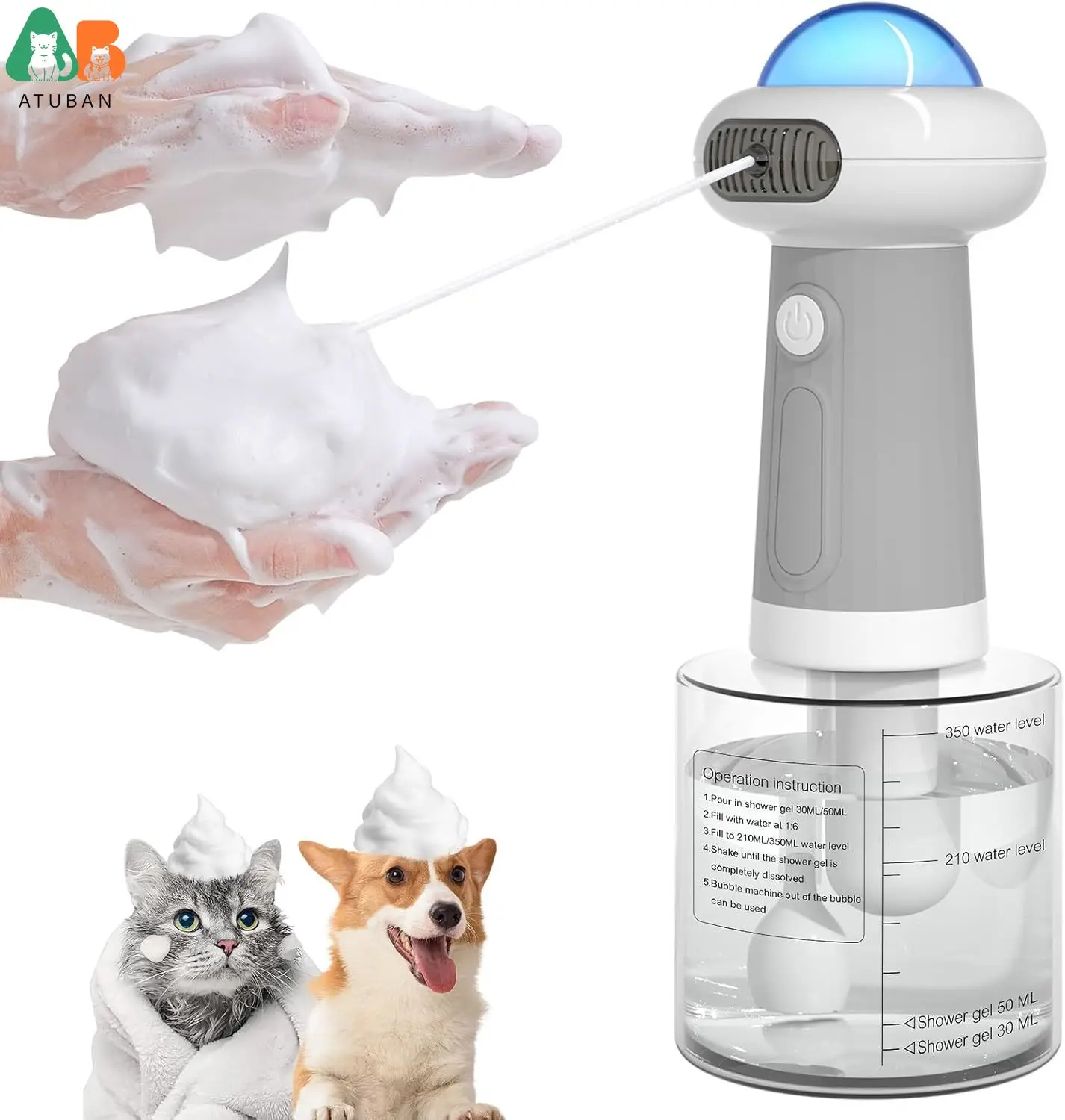 ATUBAN Dog Shampoo Dispenser, UFO Dog Shampoo Sprayer, Electric Foaming Shampoo Dispenser for Dog and Cat Washing, for Bathtub