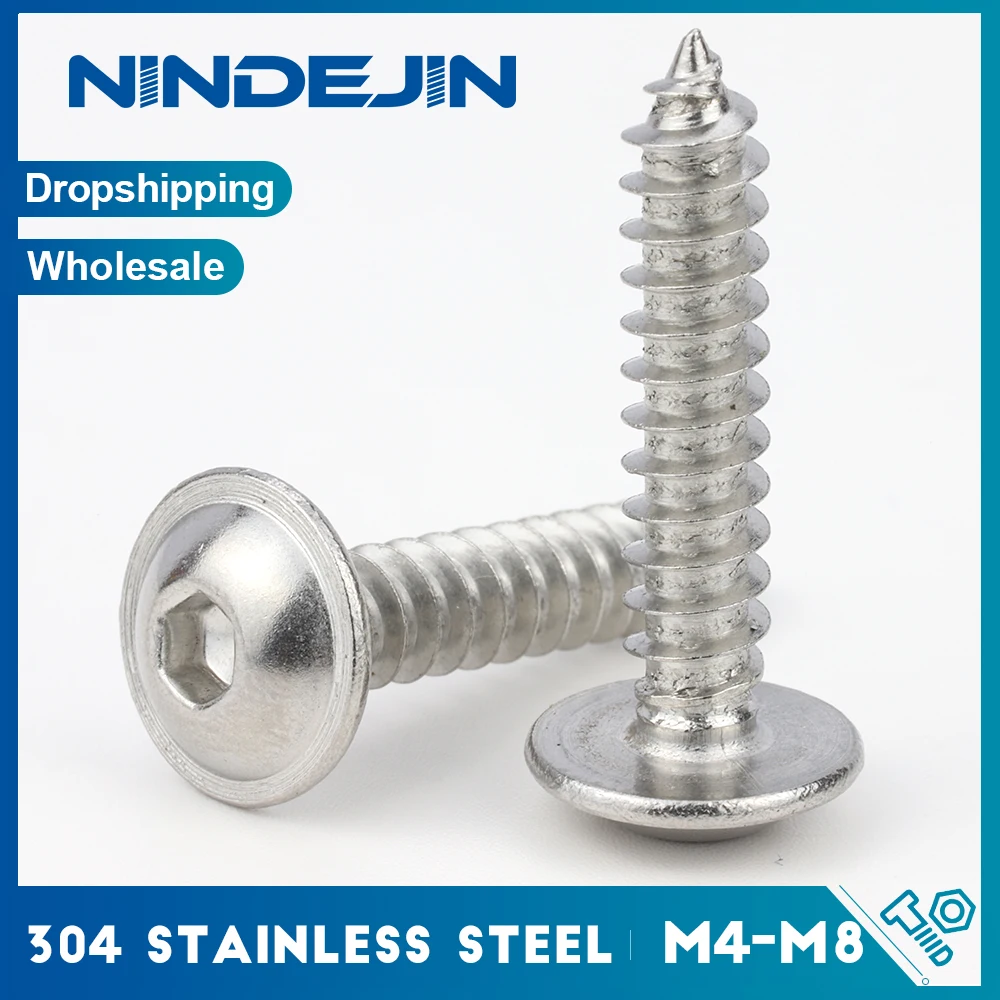 Hex Socket Button Flanged Washer Head Self Tapping Screws 304 Stainless Steel M3 M4 M5 M6 M8 Hexagon Round Head Tapping Screw