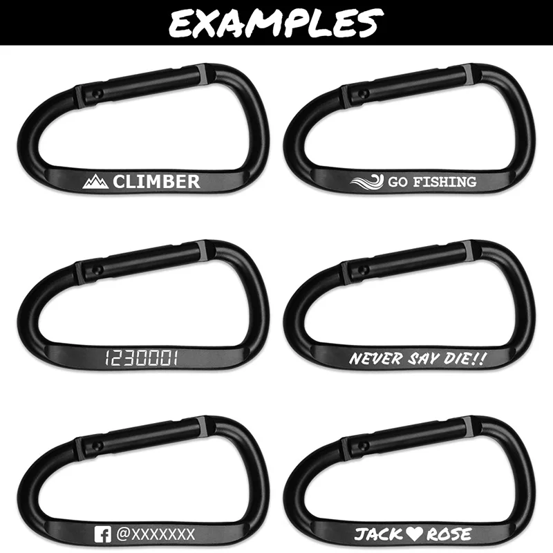 20pcs Custom Metal Carabiner Clip D Shape Spring Snap Hook Buckle Engraved Aluminum Alloy Key Ring for Camping Hiking Outdoors