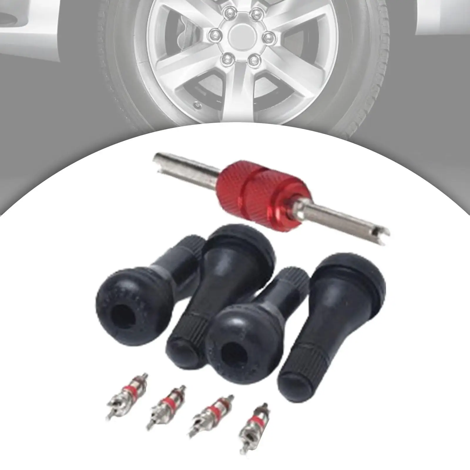 

4 Pieces Generic TR413 Snap in Tire Valve Stem Kit Removal and Installation Set