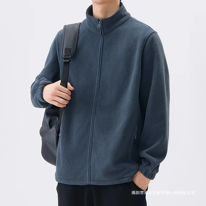 

Double-Sided Fleece Zipper Stand Collar Sweatshirt for Men Outdoor Hiking Sports Warm Jacket Coat Top
