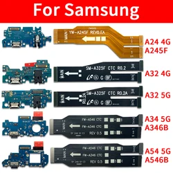 Porta USB Carregador Dock Connector, Placa de carregamento Cabo Flex, Conector da placa-mãe principal, Samsung A24, A32, 4G, A34, A54, 5G