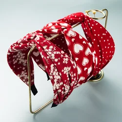 Korean Bohemian Retro Headbands Women's Cotton Material Red White Dots Wide-brimmed Knotted Head Buckle Hair Accessories