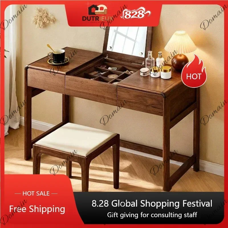 SX Square Organizers Vanity Desk Vintage Nightstand Walnut Beauty Salon Dressers Bedroom Luxury Wooden Tocador Maquillaje Furnit