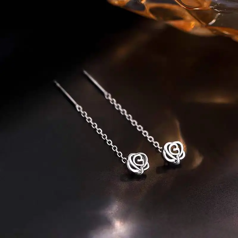 2024 New Fashion Long Tassel Zircon Love Drop Earrings For Women Sparkling Ear Line Earrings Jewelry Party Gifts