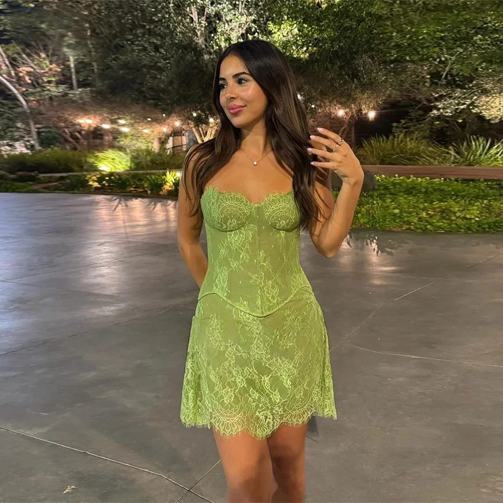 

Green Formal Lace Short Bespoke Occasion Gown Evening Dresses Prom Pastrol Unisex Jersey Retro Dubai Saudi Arabic Customized