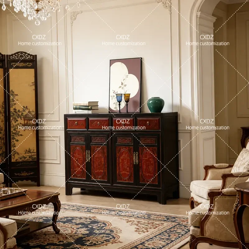 Antique shoe cabinet New Chinese-style entrance cabinet All solid wood dining side  Old decorative storage cabinet