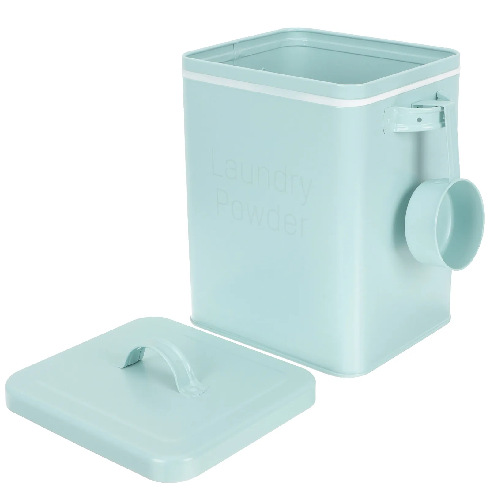 

Metal Laundry Powder Container with Hanging Scoop Smooth Surface Easy Clean Large Capacity Lidded Storage Bin for Washing Powder