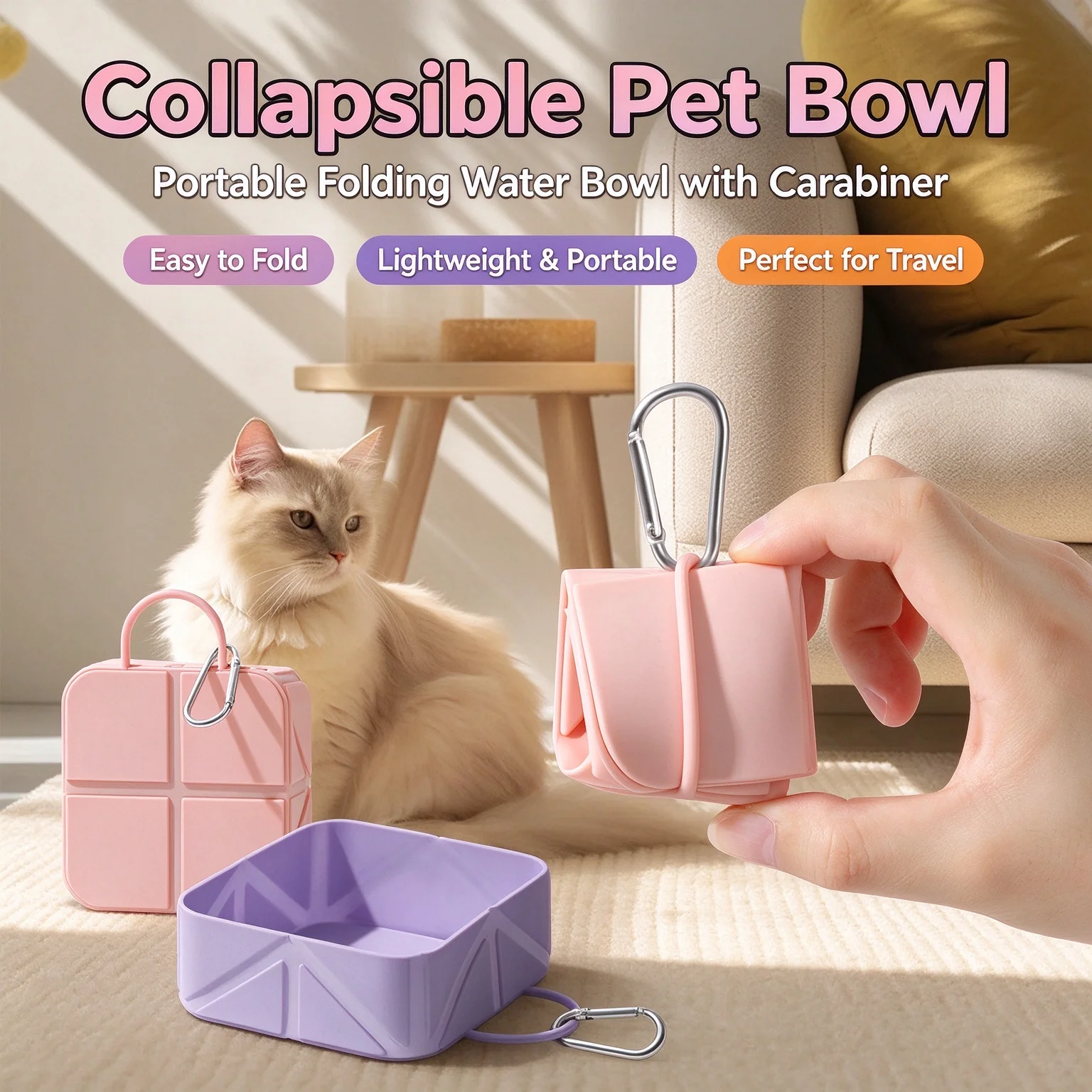 Collapsible Silicone Dog Cat Travel Bowl Portable Pet Food Water Feeding Dish for Outdoor Camping Hiking