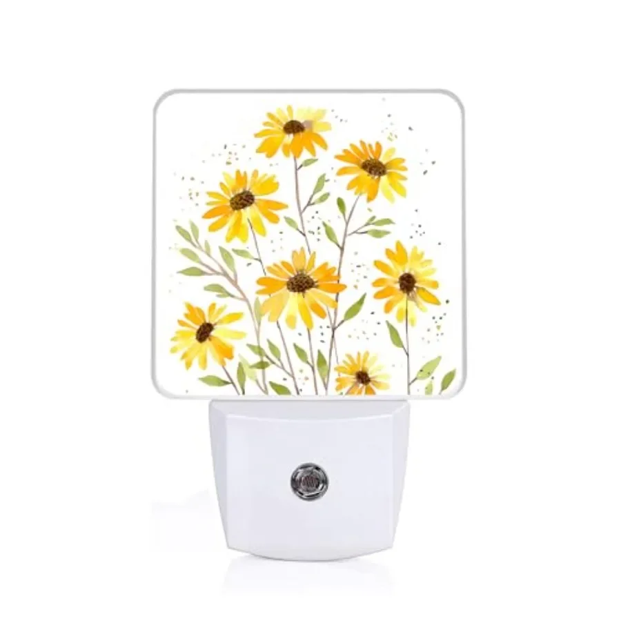 Watercolor Sunflower Night Light, Plug-into Vintage Floral Nightlight White LED Lamp, Energy Efficient Decor Desk Lamp for Bedr