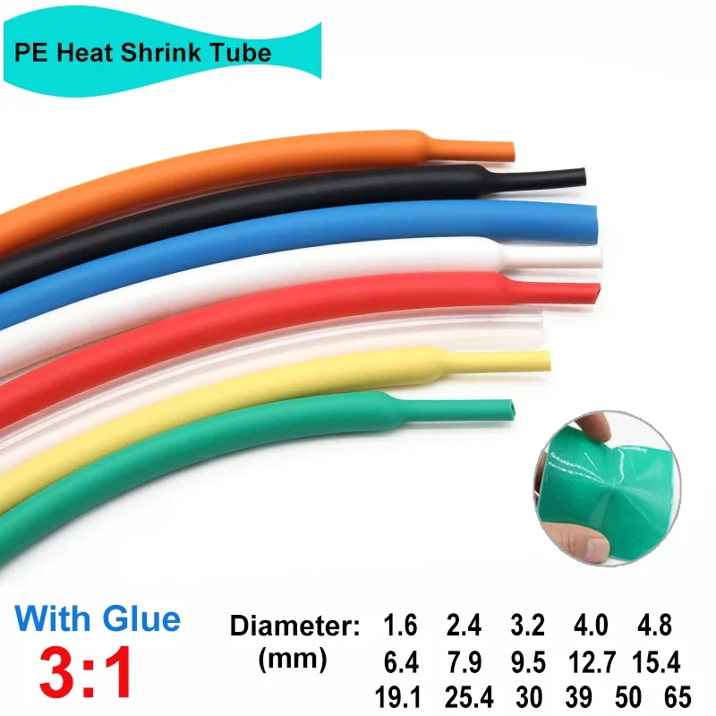 

10M 3:1 Heat Shrink Tube With Glue Adhesive 1.6~65mm Wire Insulation Case Electric Cable Wrap Sleeve Heat Shrinkable Sheath